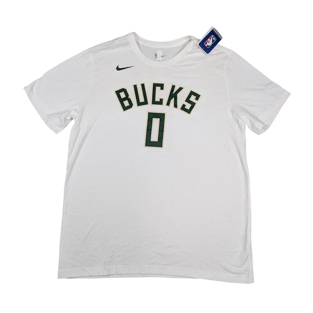 Nike Milwaukee Bucks Shirt Mens XL White NBA Basketball Damian Lillard 0 Tee New